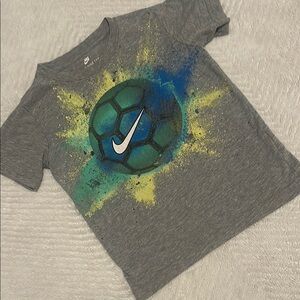 Nike Kids Gray Tee with Blue and Yellow Graphic